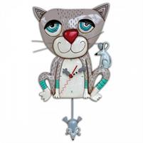 OROLOGIO PARETE GATTO GRIGIO CON TOPO 39X23CM