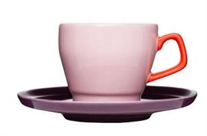 TAZZA THE CON PIATTO BICOLORE ROSA E GRIGIA
