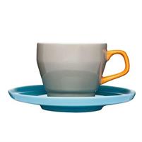 TAZZA THE CON PIATTO BICOLORE GRIGIA e TURCHESE