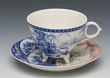 TAZZA TE' C/P BLU ROSA PORCELLANA