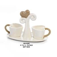 SET 2 TAZZA CAFFE' CUORE CON VASSOIO