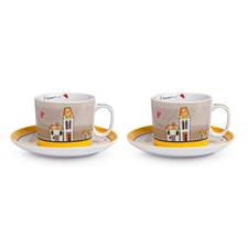 SET 2 TAZZA COLAZIONE C/P CASETTE GIALLO