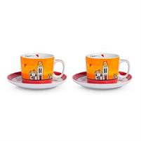 SET 2 TAZZA COLAZIONE C/P CASETTE ROSSO