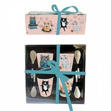 SET 4 TAZZA CAFFE' C/P DECORO GATTO