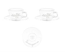 SET 2 TAZZA CAFFE' C/P VETRO SD BUONGIORNO PAUSA