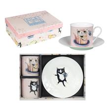 SET 2 TAZZA TE' C/P DECORO GATTO