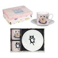 SET 2 TAZZA TE' C/P DECORO GATTO