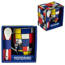 TAZZA MUG PORCELLANA C/CUCCHIAIO GATTO MONDRIAN