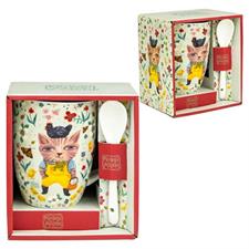 TAZZA MUG PORCELLANA C/CUCCH. GATTO COUNTRY CAT
