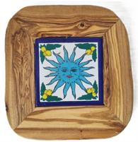 SOTTOPENTOLA LEGNO OLIVO E CERAMICA 20X20CM