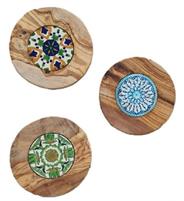 SOTTOPENTOLA LEGNO OLIVO E CERAMICA 20X20CM