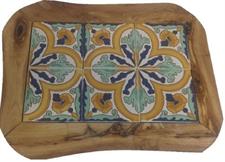 VASSOIO LEGNO OLIVO E CERAMICA 45X30XH.2