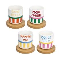 SET 4 BICCHIERE CAFFE' C/P LEGNO VIVA L'ITALIA
