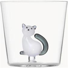 BICCHIERE TABBY CAT ACQUA GATTO BIANCO CODA GRIG