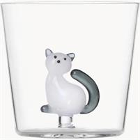 BICCHIERE GATTO BIANCO CON CODA GRIGIA