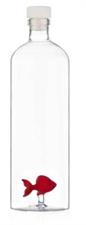 BOTTIGLIA ACQUA VETRO SOFFIATO PESCE ROSSO