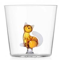BICCHIERE TABBY CAT ACQUA GATTO AMBRA CON CODA