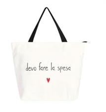 BORSA CANVAS BIANCA DEVO FARE LA SPESA 50X38X12