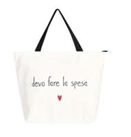 BORSA CANVAS BIANCA DEVO FARE LA SPESA 50X38X12