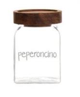 BARATTOLO PEPERONCINO VETRO/LEGNO 6X6X9CM